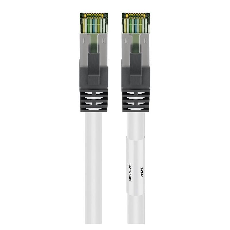 RJ45 Netzwerkkabel S/FTP (PiMF), mit CAT 8 Rohkabel, Weiß, 0,50m