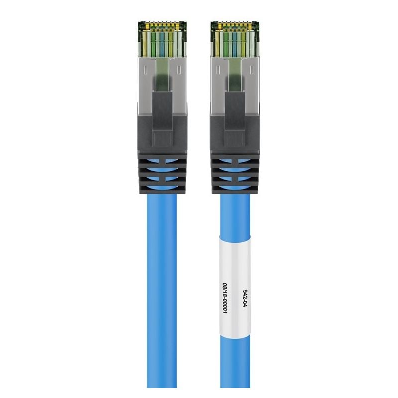 RJ45 Netzwerkkabel S/FTP (PiMF), mit CAT 8 Rohkabel, Blau, 0,25m